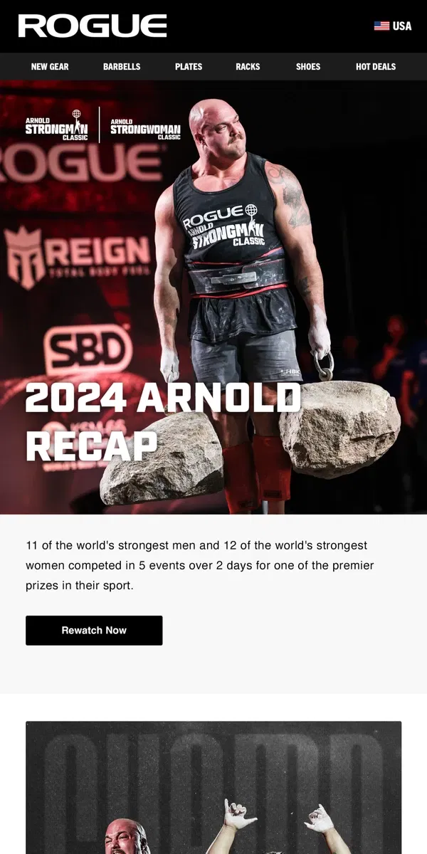 Email from Rogue Fitness. 2024 Arnold Recap