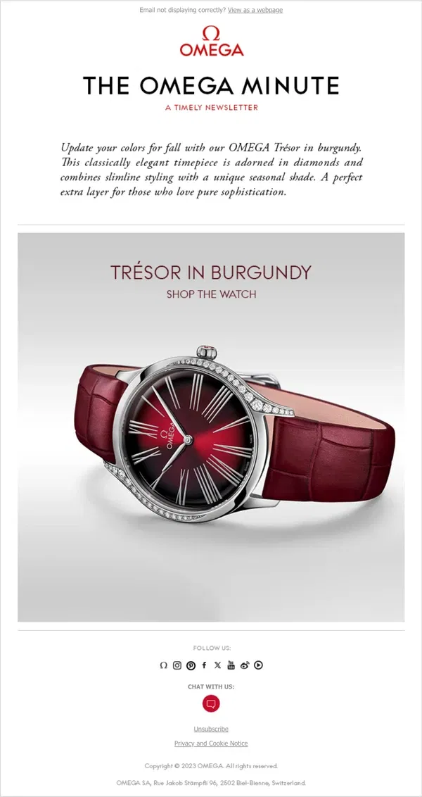 Email from OMEGA. Burgundy in the fall