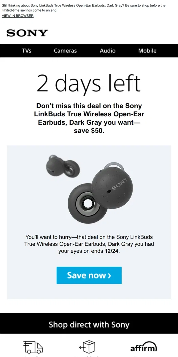 Email from Sony. Savings End Soon | Get What You Wanted for $50 Off