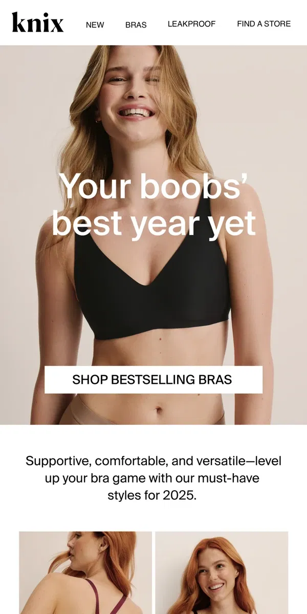 Email from Knix. Five bras you need in 2025