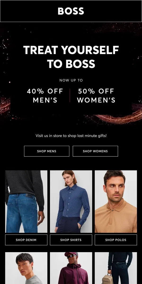 Email from HUGO BOSS. Treat yourself to 40% off BOSS