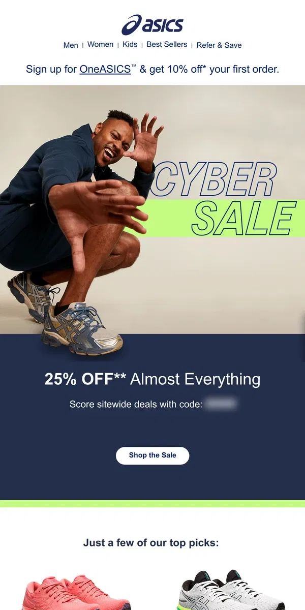 Email from ASICS. The Cyber Sale starts now ❄️👟💻