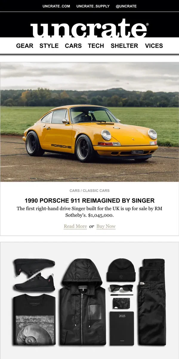 Email from Uncrate. 1990 Porsche 911 Reimagined by Singer & more