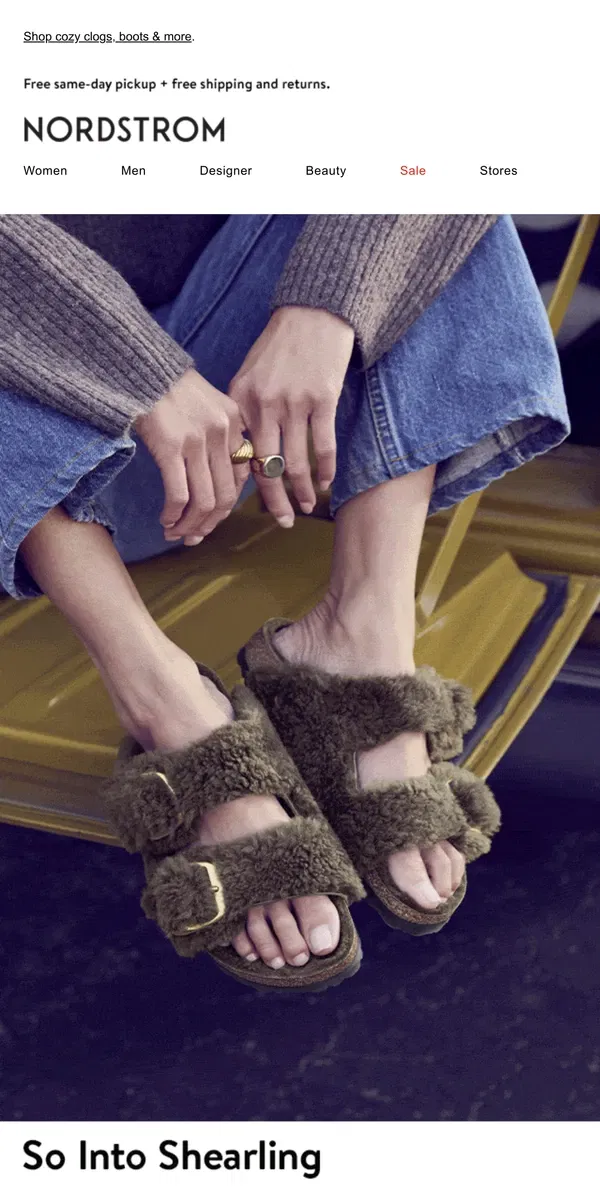 Email from Nordstrom. New shearling shoes from Birkenstock