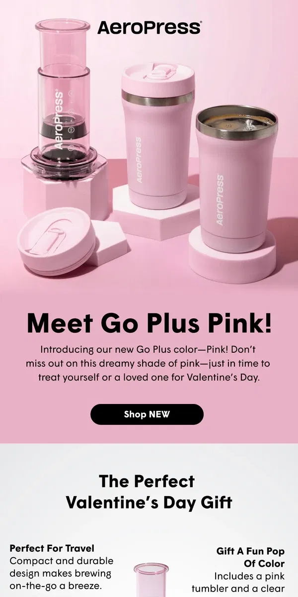 Email from AeroPress. New Go Plus Pink 🩷