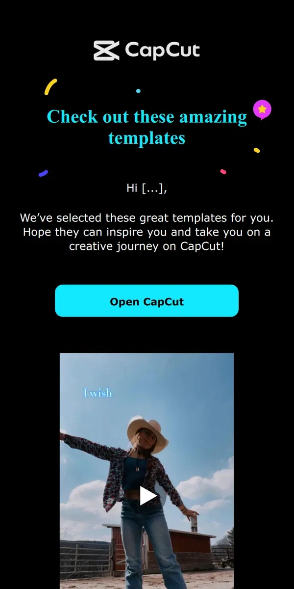 Email from CapCut. Find your inspirations in templates