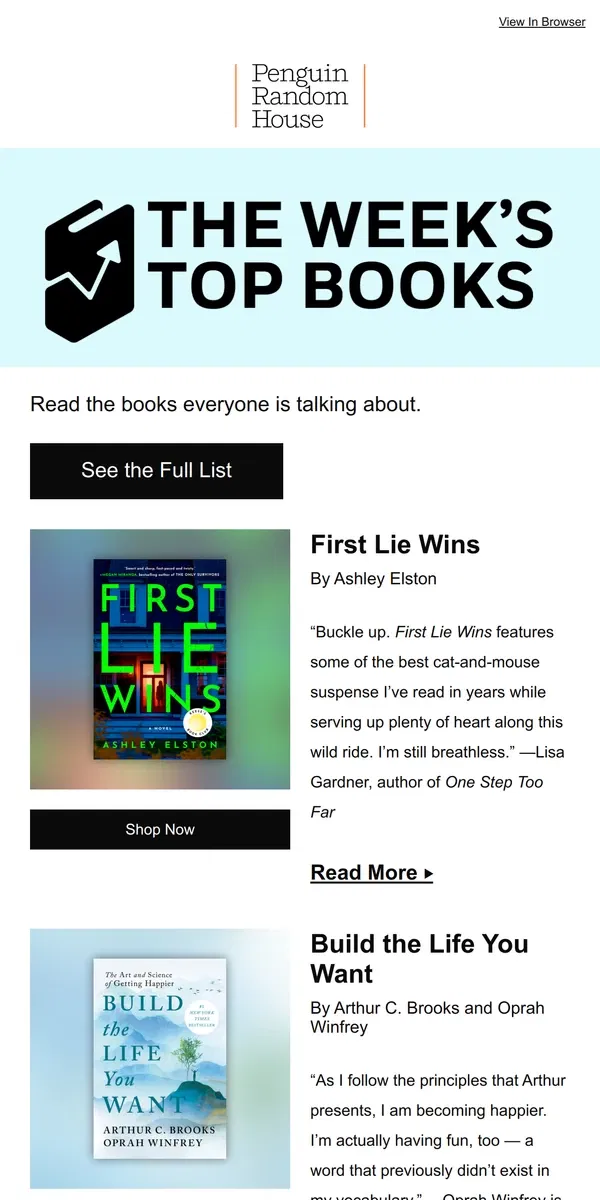 Email from Penguin Random House. This Week’s Most Popular Books Are …