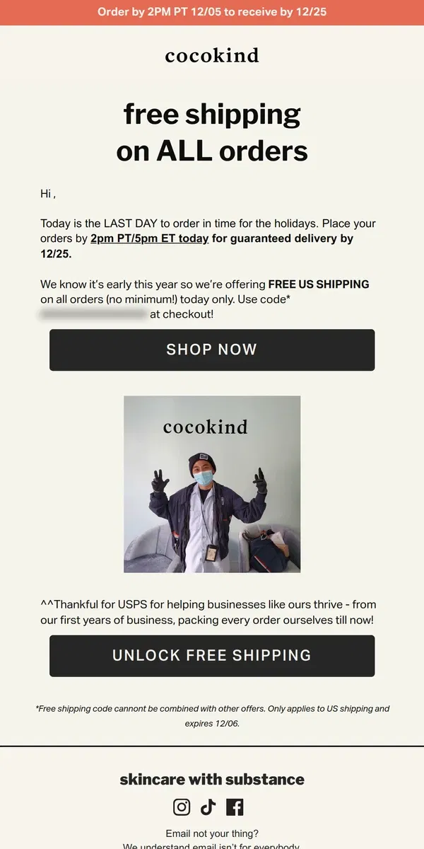 Email from cocokind. TODAY ONLY: Free shipping!