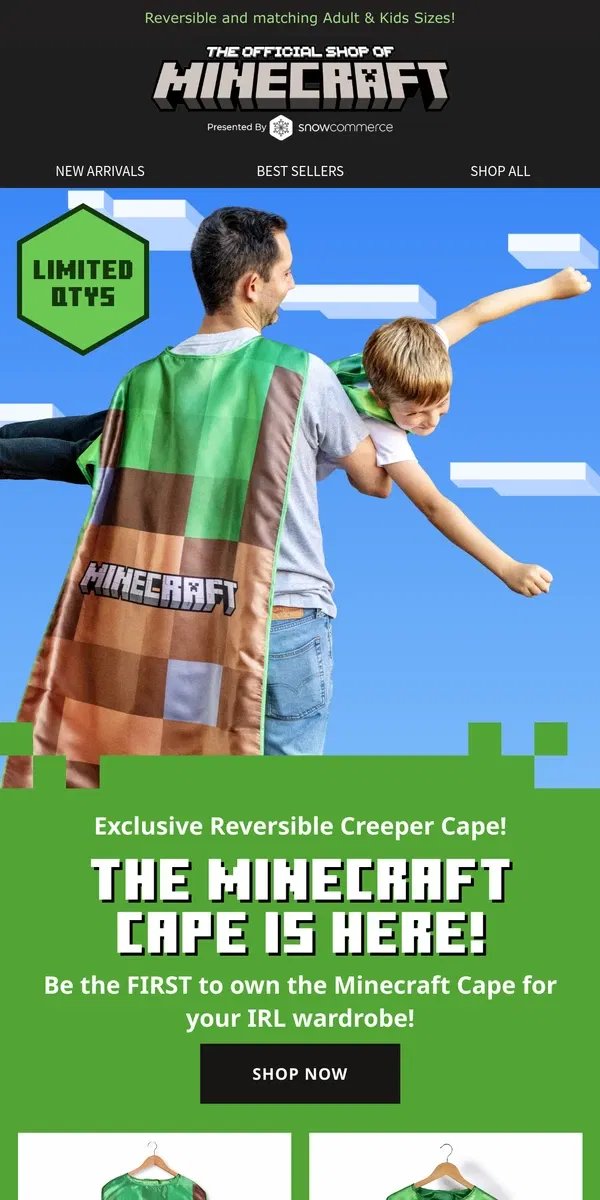 Email from Minecraft. Minecraft Cape Launch! Shop Your Very Own Before They Are Gone!