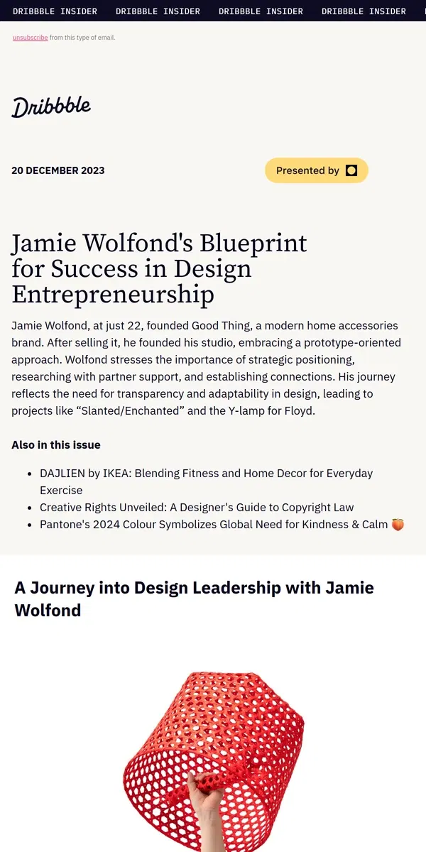 Email from Dribbble. 🌎 From Good Thing to Global Success: Jamie Wolfond's Journey