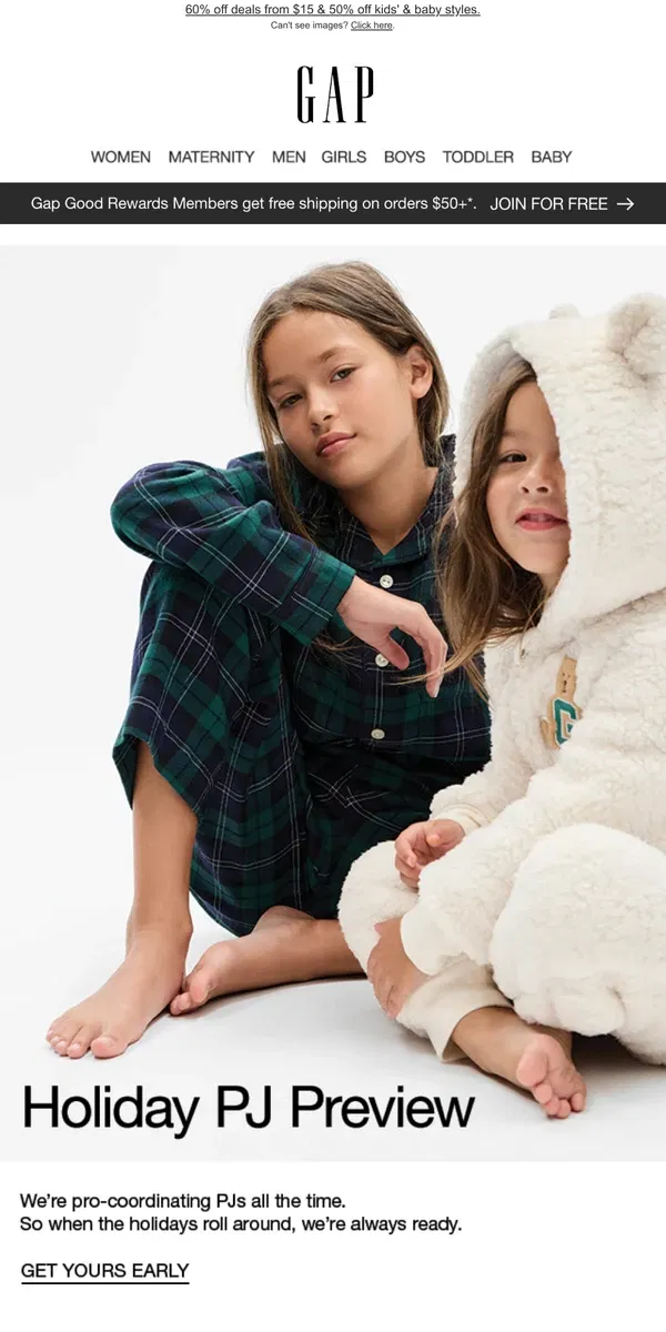 Email from GAP. Team matching PJs