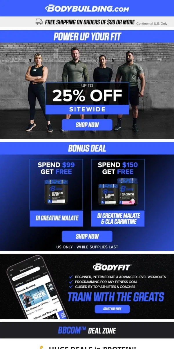 Email from Bodybuilding.com. 💪 HUGE DEALS in PROTEIN! + 50 Best Protein Shake Recipes