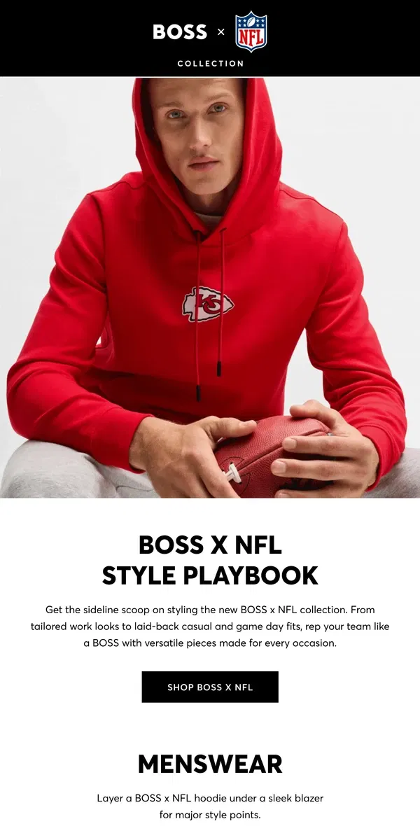 Email from HUGO BOSS. BOSS x NFL Winter Style Playbook