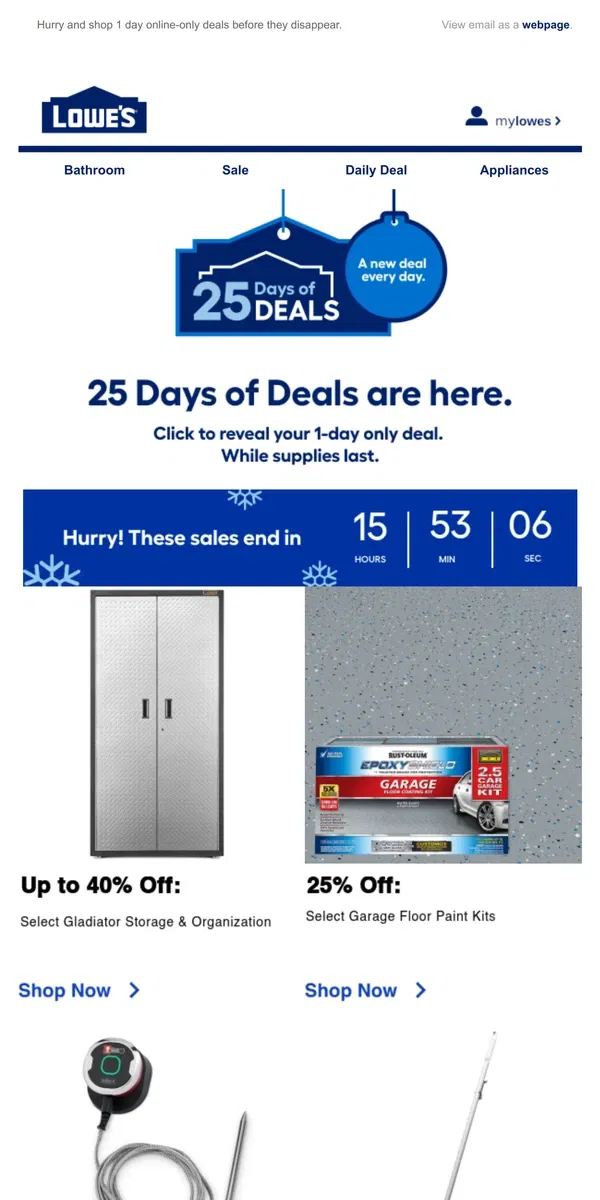 Email from Lowe's. LIMITED TIME deals, just for today.