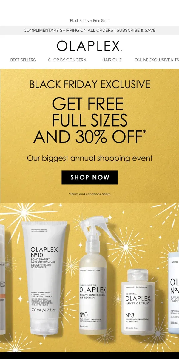 Email from OLAPLEX. Our Biggest Sale of the Year: 30% OFF