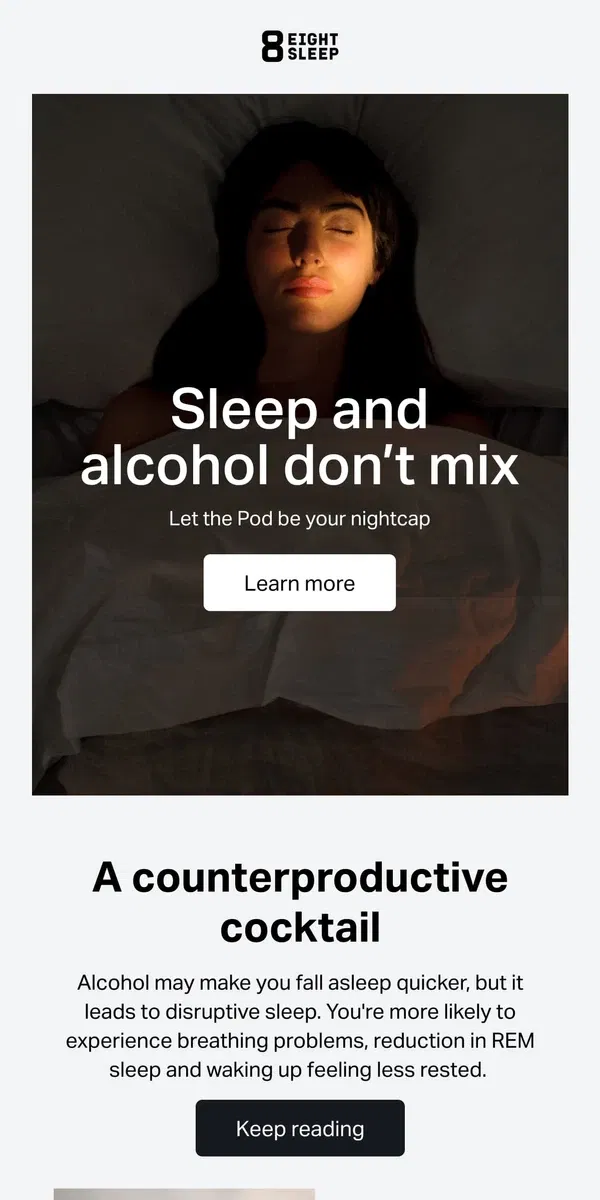 Email from Eight Sleep. How alcohol affects your sleep →