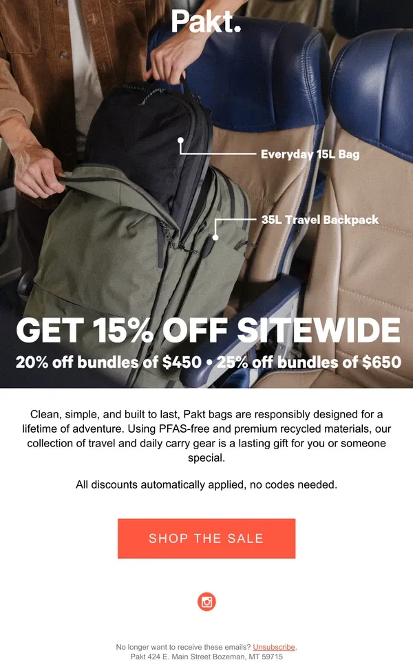 Email from Pakt. Good deals on better travel 🛫