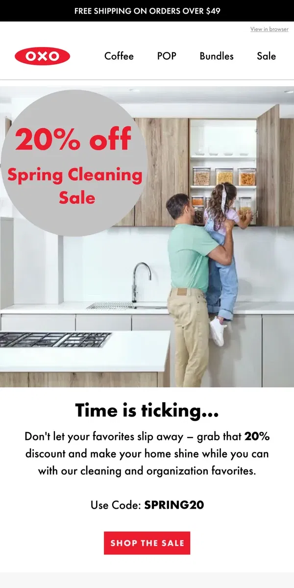 Email from OXO. ENDING SOON: 20% off cleaning and organization