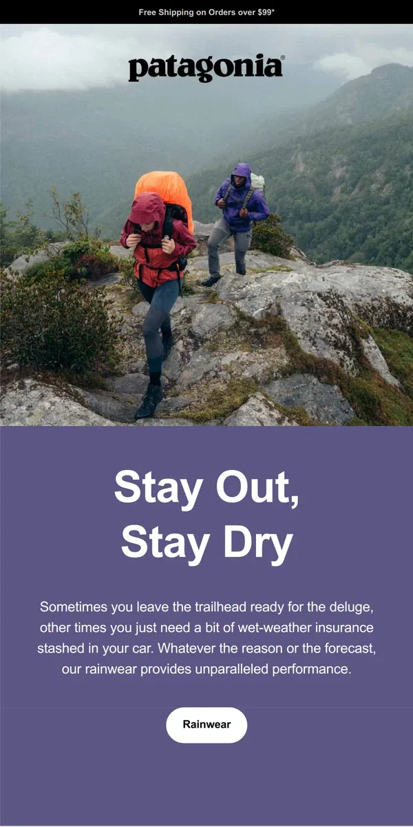 Email from Patagonia. Rain jackets for every occasion