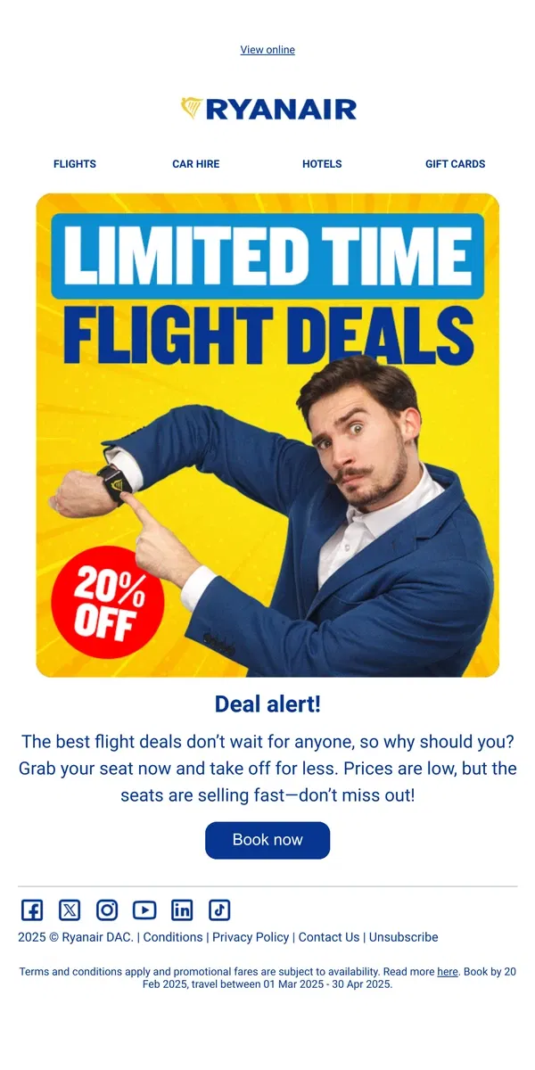 Email from Ryanair. Seats selling fast!!