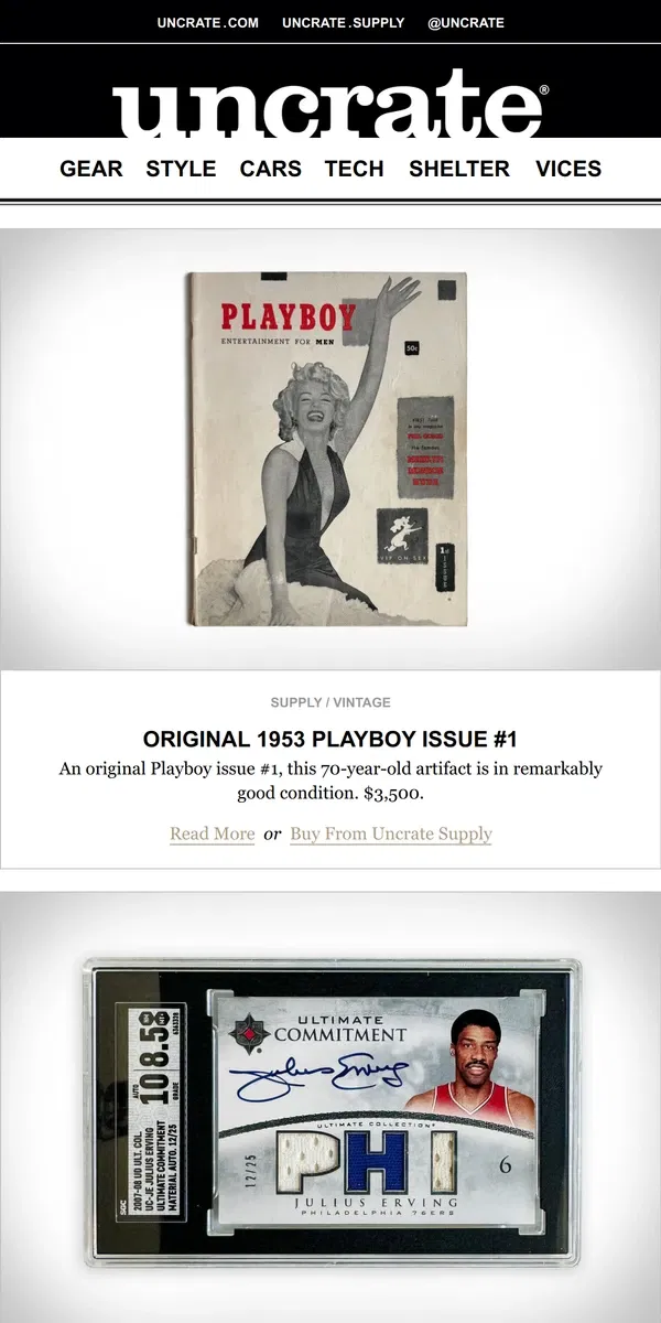 Email from Uncrate. Original 1953 Playboy Issue #1 & more