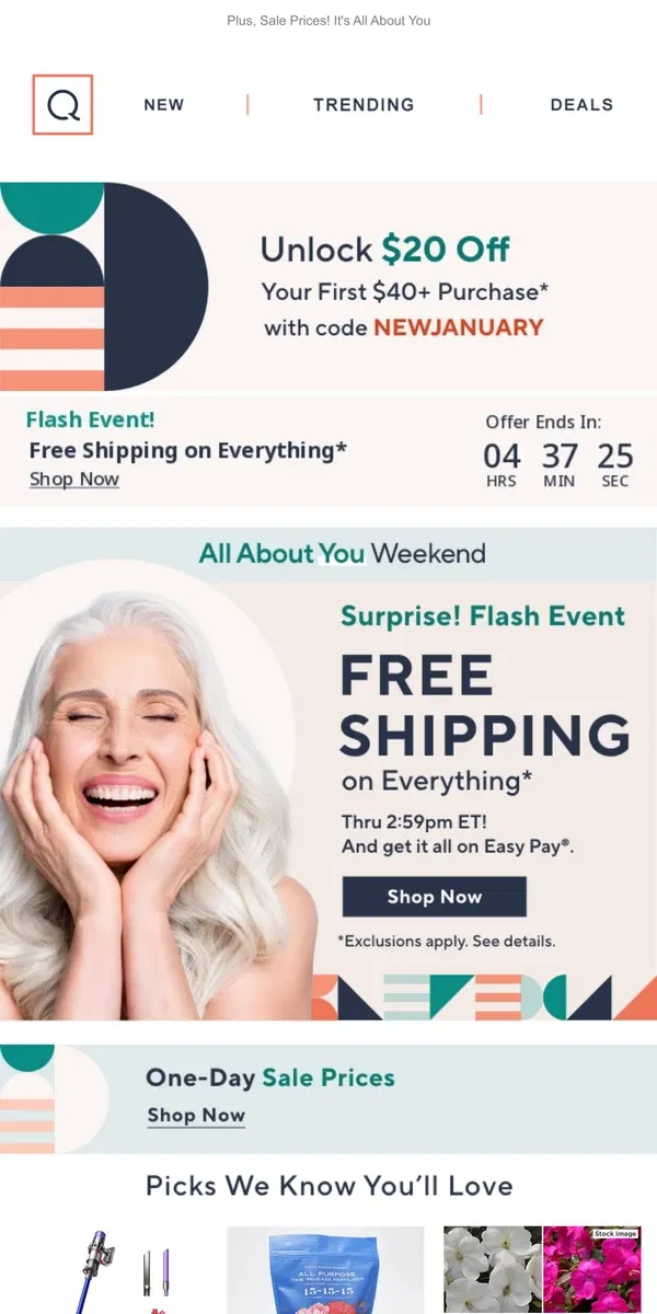 Email from QVC. 5 Hours Only: Free Shipping Flash!