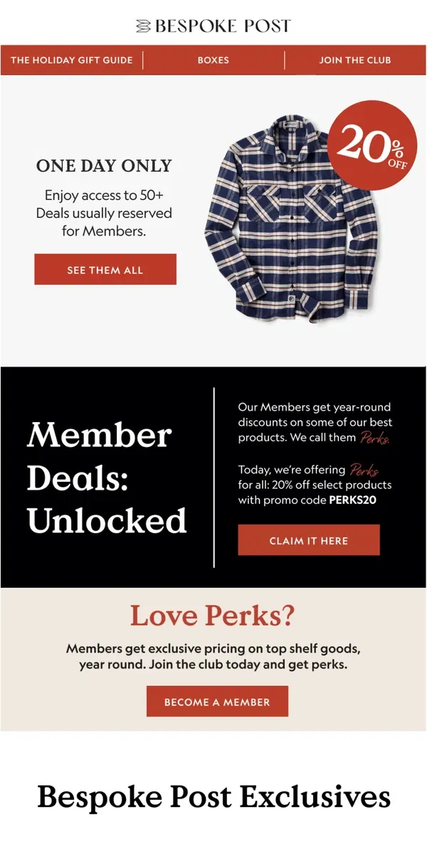 Email from Bespoke Post. Unlocked: 20% Off (You Just Got Member Prices)