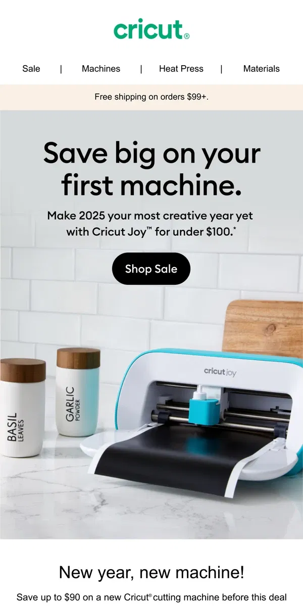 Email from Cricut. Start the Year With a New Machine 🥳