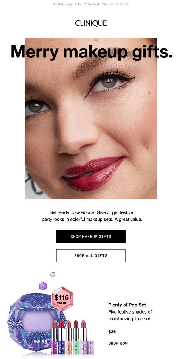 Email from Clinique. Makeup gifts inside 💋 Get The Lip Vault. Includes 4 lip duos!