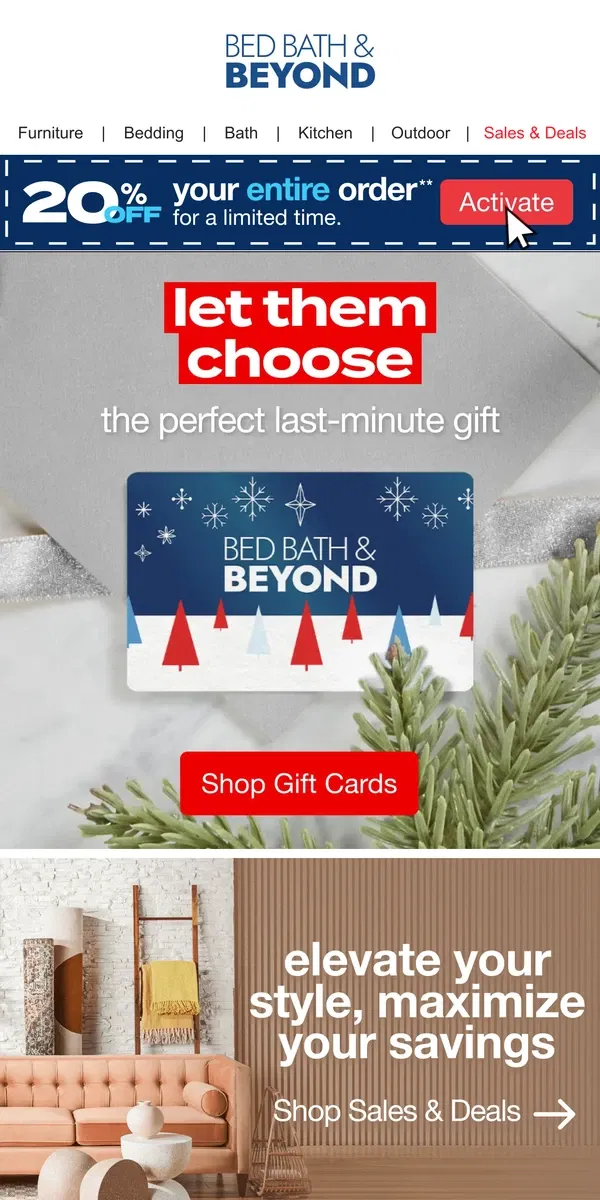 Email from Bed Bath & Beyond. Need a Last-Minute Gift? 😬➡️🤩