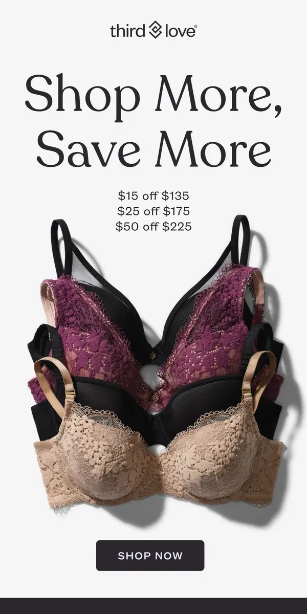 Email from ThirdLove. SAVE up to $50