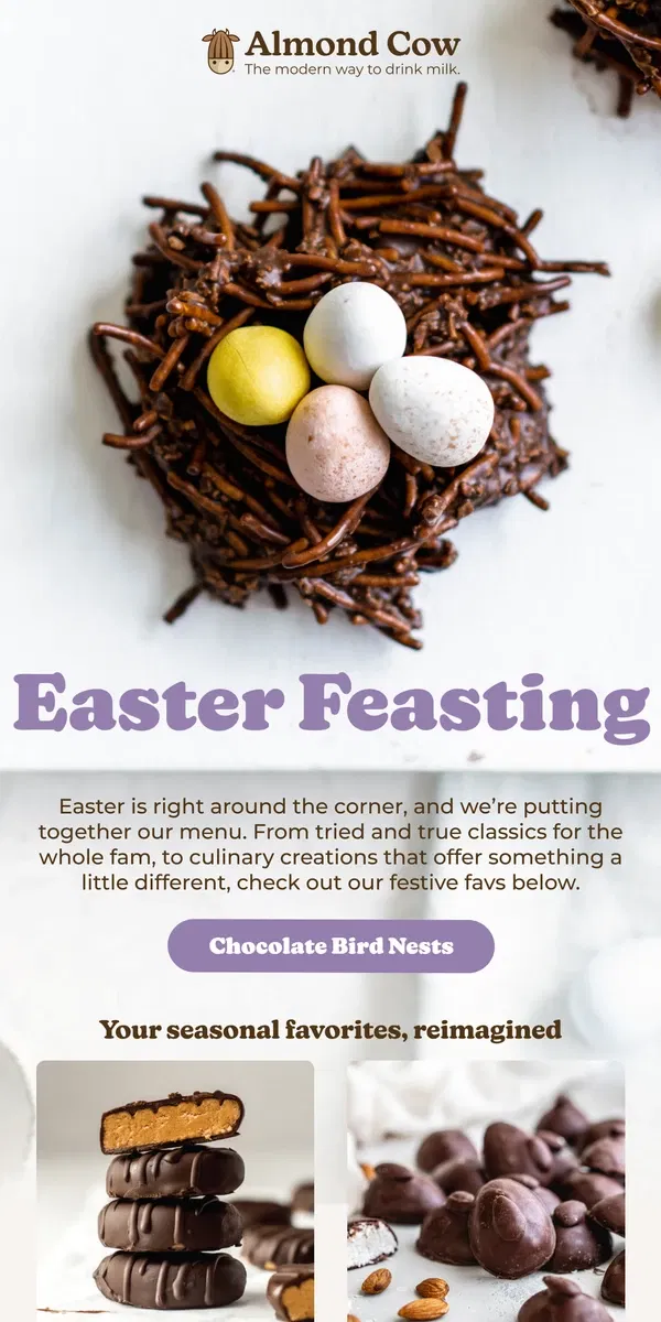 Email from Almond Cow. Let's create an Easter menu! 🐰🥚