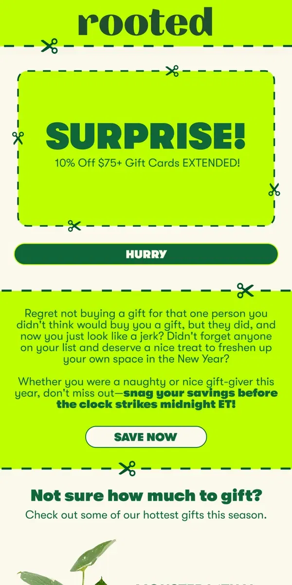 Email from Rooted. Forgot someone? 🫣 10% Off Gift Cards Extended!