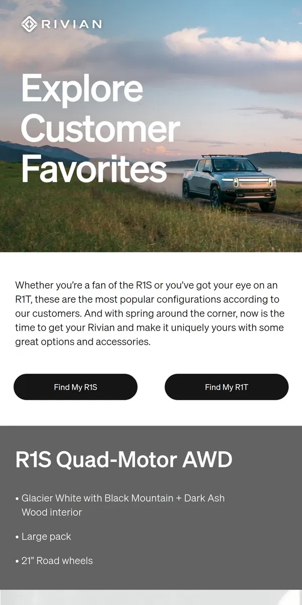 Email from Rivian. Make R1 yours