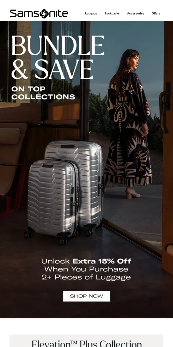 Email from Samsonite. Travel Together: Save 15% on Luggage Bundles