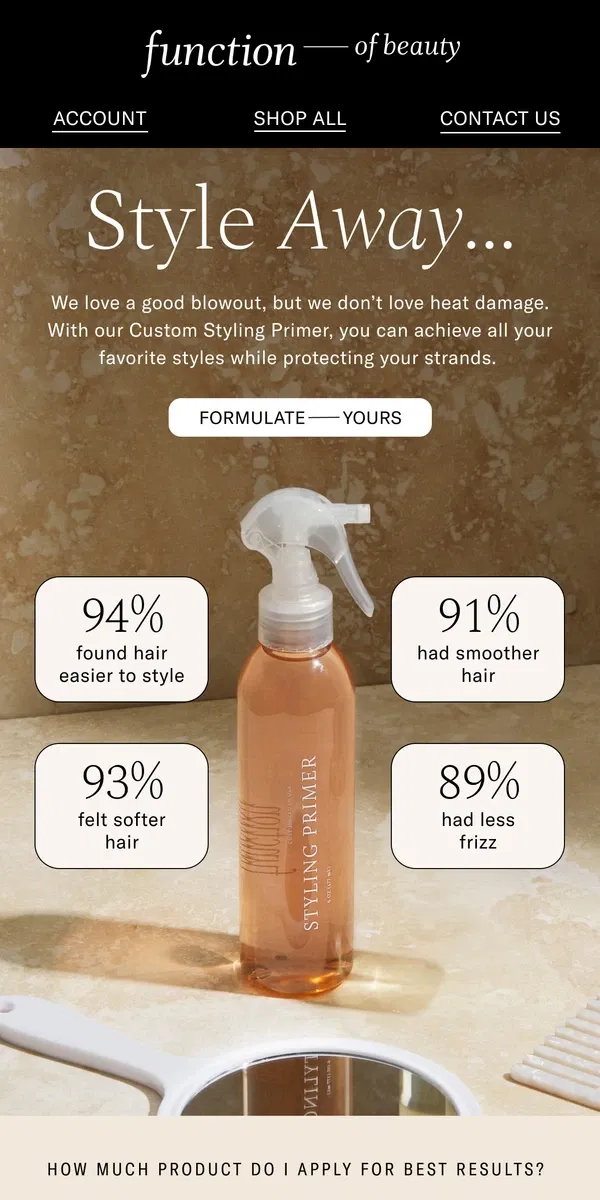 Email from Function of Beauty. Perfection Starts With A Single Spray ✨