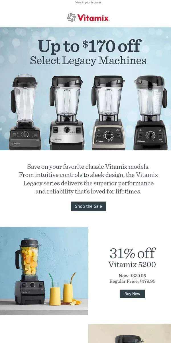 Email from Vitamix. Take Up to 31% OFF Select Vitamix Legacy Machines