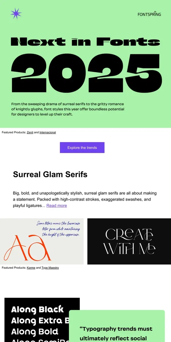 Email from Fontspring. Fontspring’s Font Trends: Our 2025 Design Trend Report