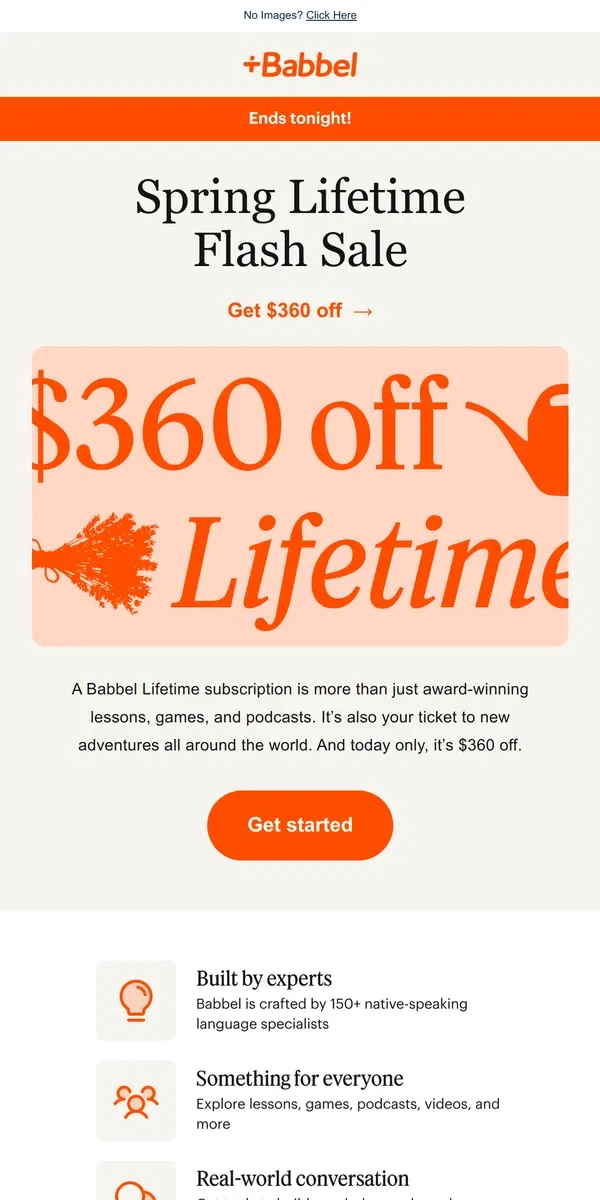 Email from Babbel. So long, Lifetime.