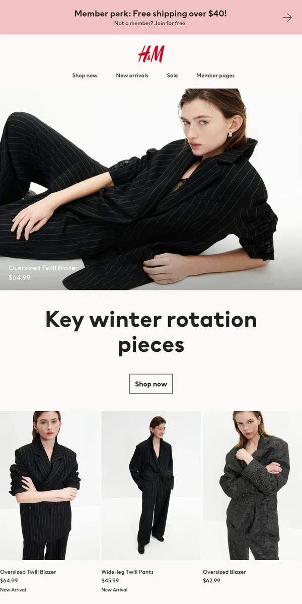 Email from H&M. Key winter rotation pieces