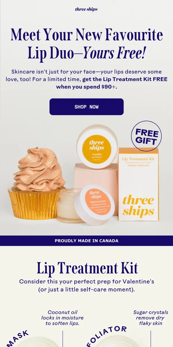 Email from Three Ships Beauty. FREE GIFT for Softer, Smoother Lips