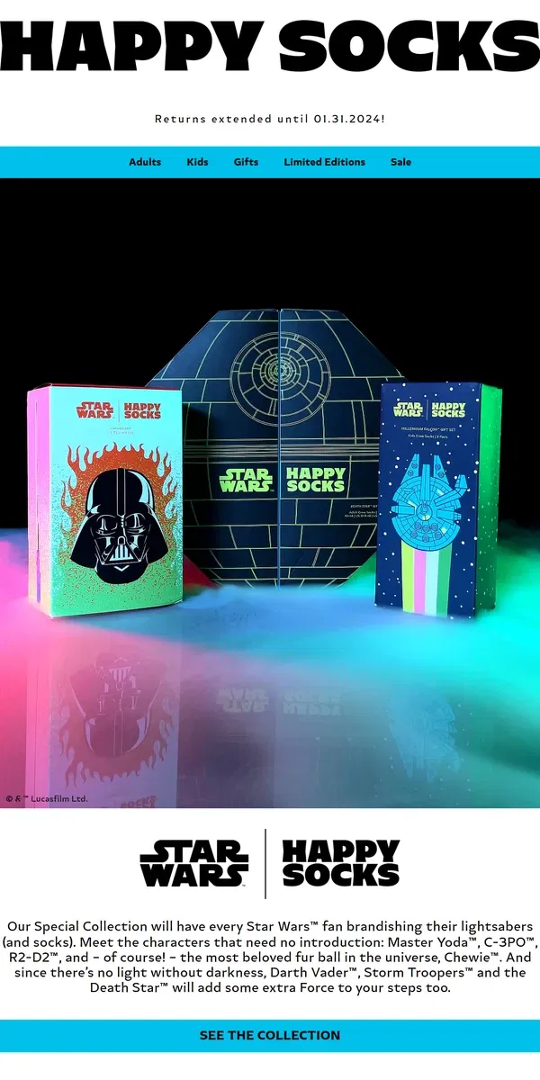 Email from Happy Socks. Star Wars™ gifts