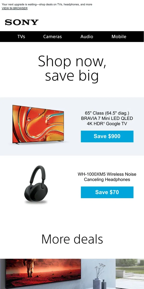 Email from Sony. New Year, New Savings