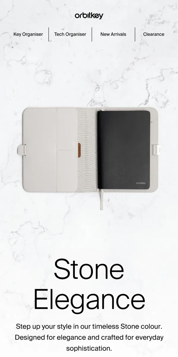 Email from Orbitkey. Elevate Your Essentials in Stone