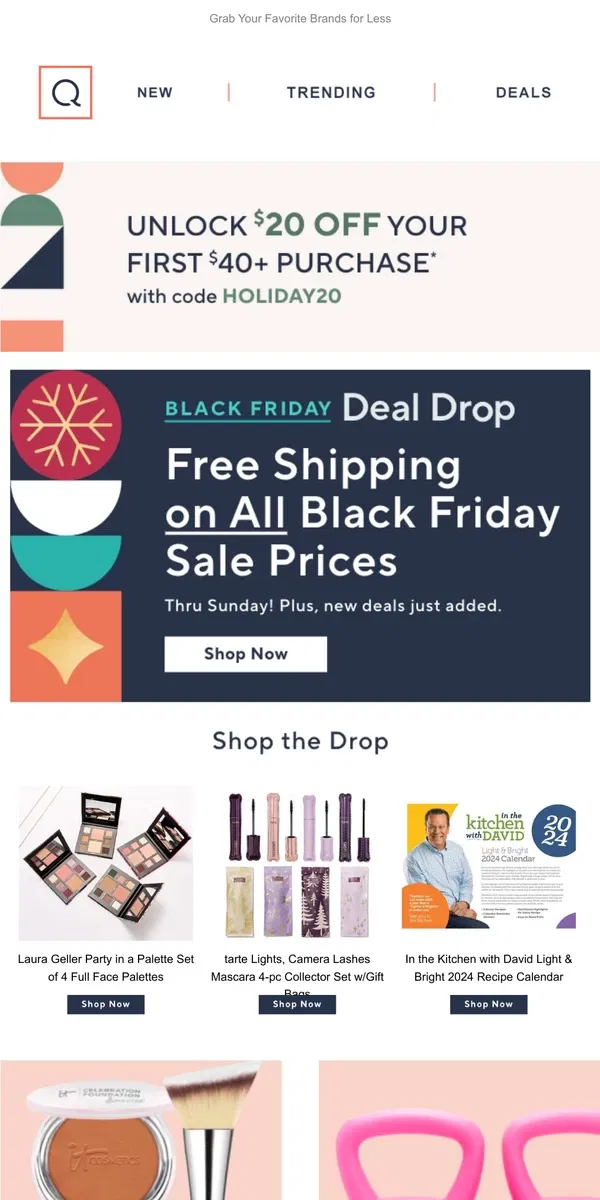 Email from QVC. New Black Friday Deals Ship Free