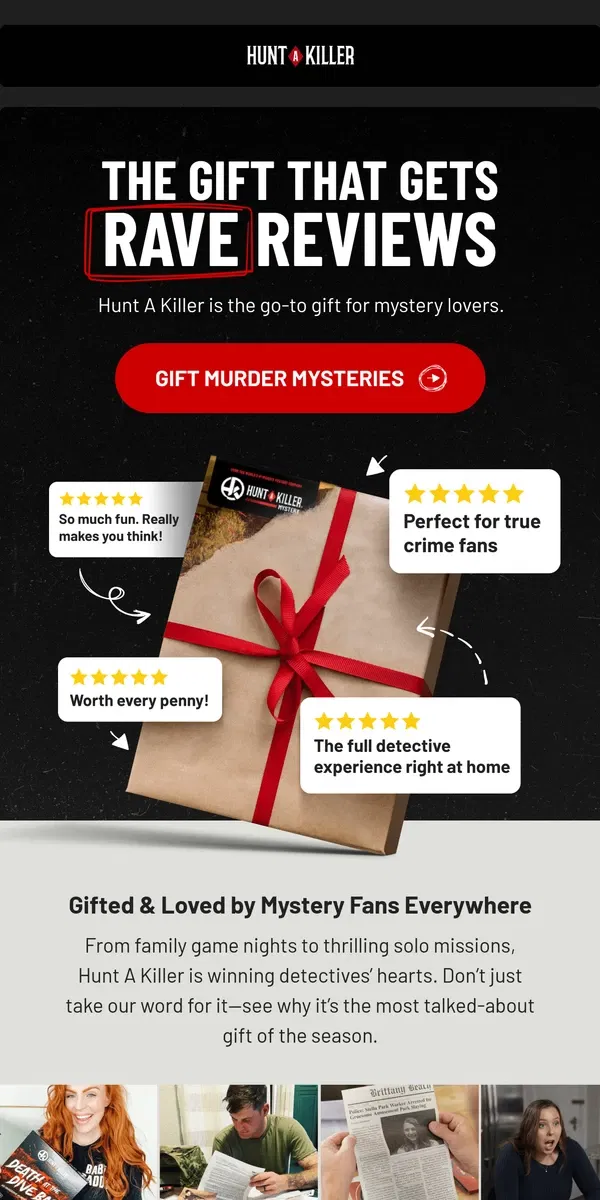 Email from Hunt A Killer. The PERFECT gift for true crime fans