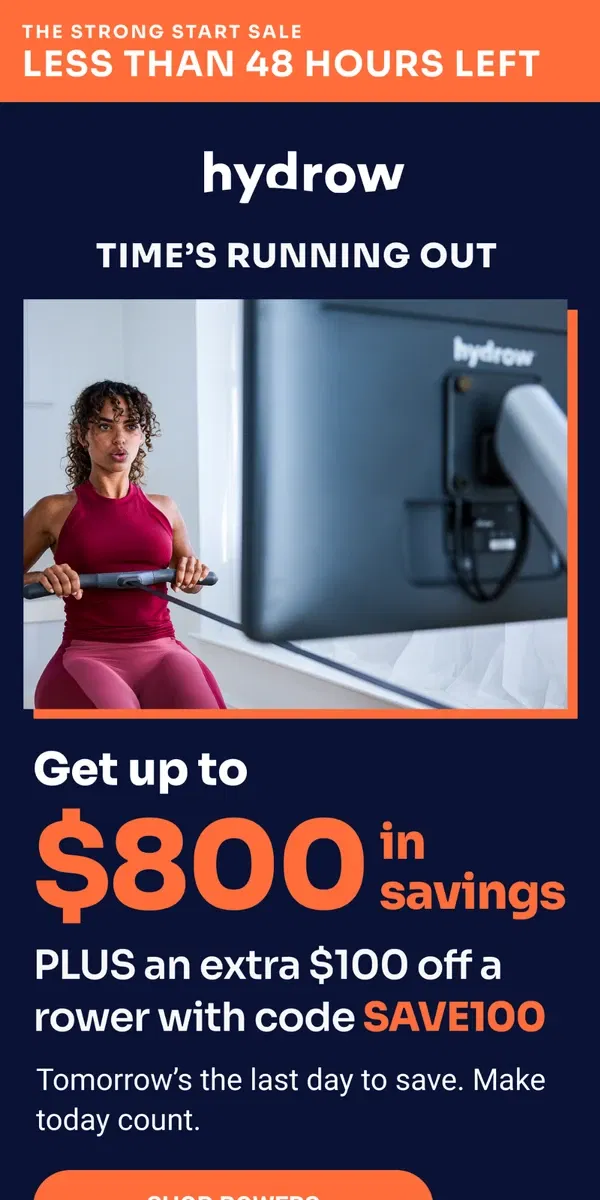 Email from Hydrow. How does an extra $100 off sound?