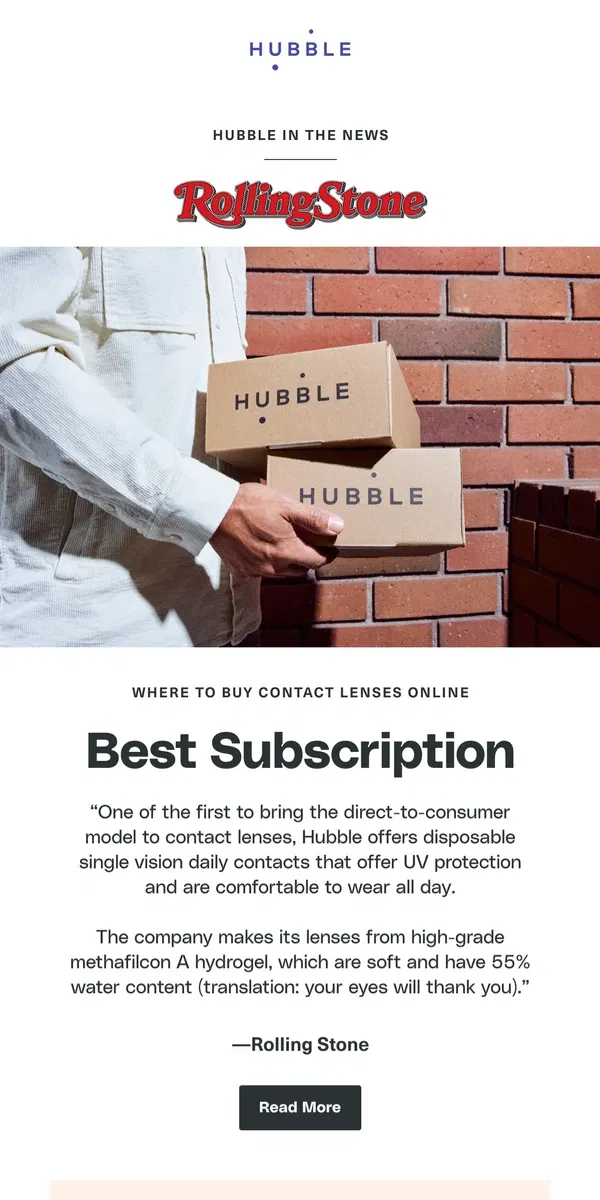 Email from Hubble Contacts. Voted Best Subscription by Rolling Stone