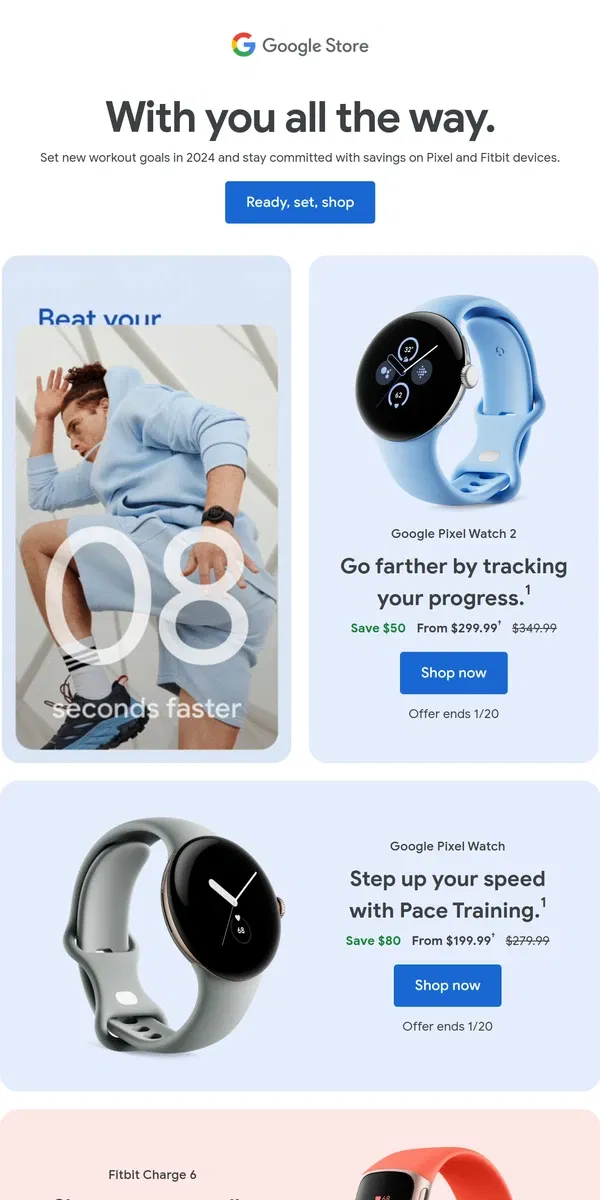 Email from Google Store. Move more, live healthier in 2024 with Pixel and Fitbit