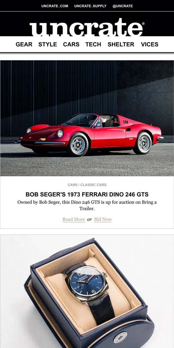 Email from Uncrate. Bob Seger's 1973 Ferrari Dino 246 GTS & more